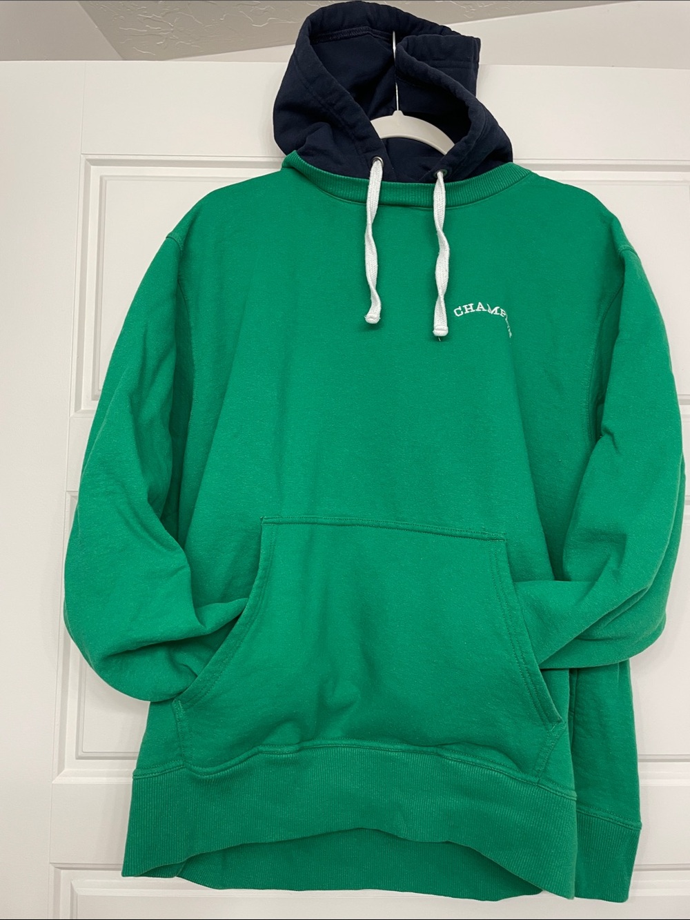 Champion Green Pullover Hoodie with Navy Hood